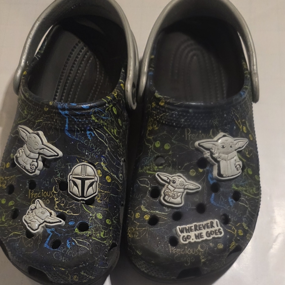 CROCS Kids Black and Green Character Slippers